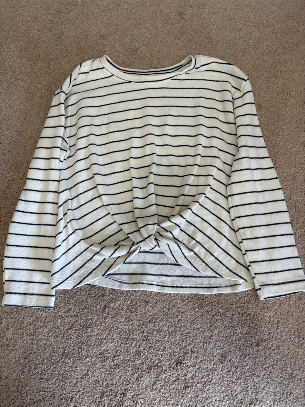 Girls Old Navy 10/12 White and Black Striped Knot-Front Long Sleeve sweater
